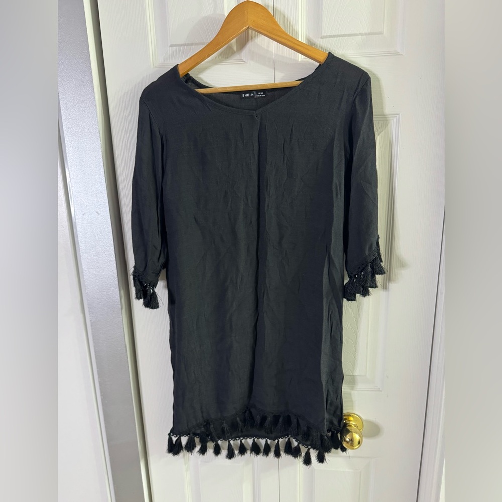 SHEIN Black Tassel Detail Shift Dress one size